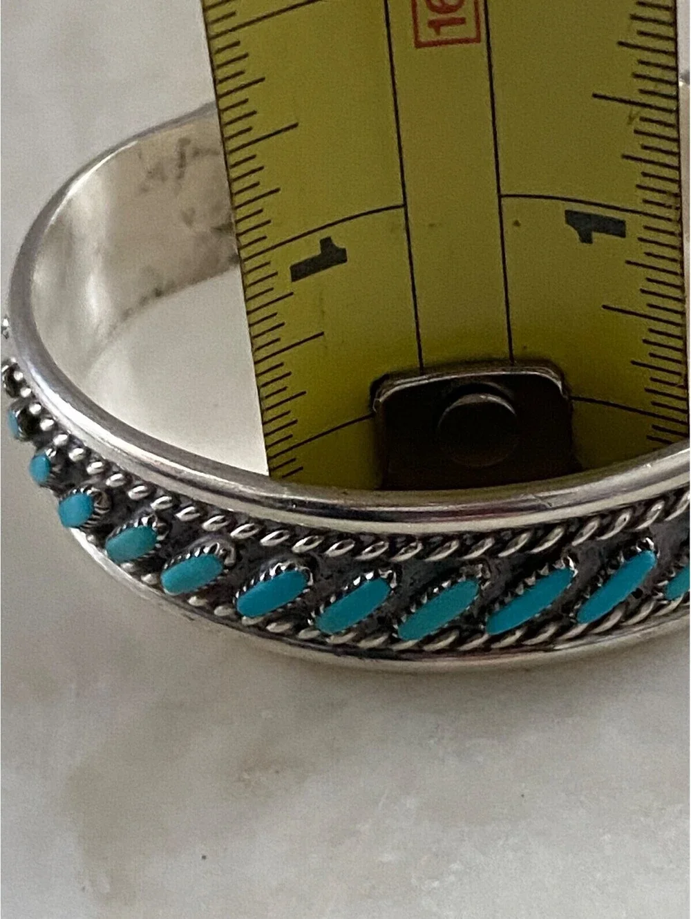 Vintage Zuni MD BESSELENTE Signed Sterling Silver Turquoise Cuff Bracelet